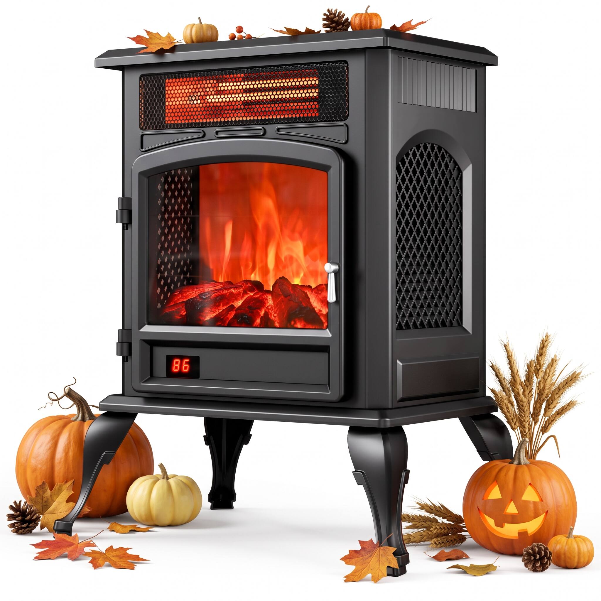 Etust - Electric Fireplace Heater 22.3", 3D Flame with Adjustable Brightness, Timer, Safety Protection, Indoor Use - Black