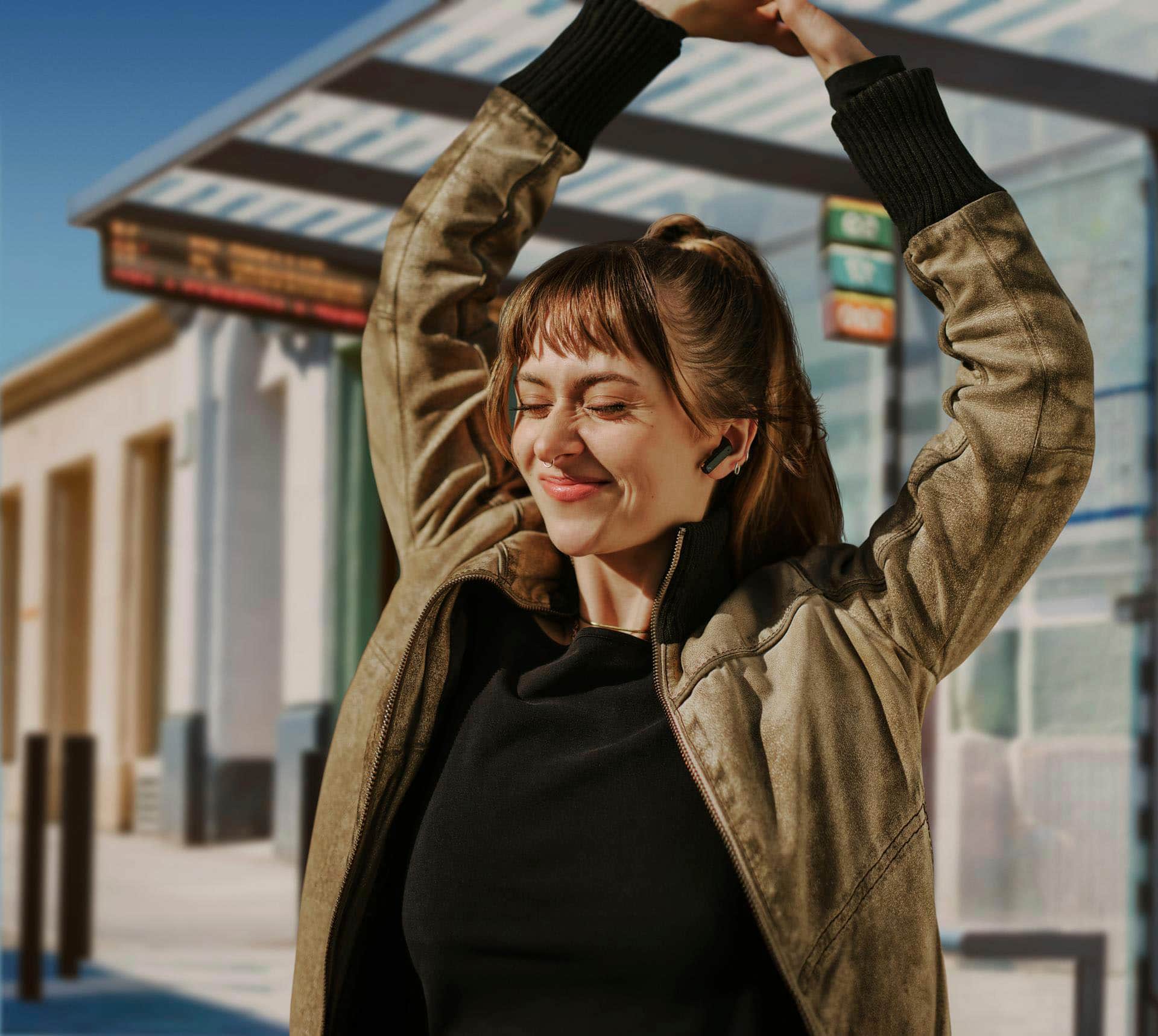 Left. Sennheiser - Sennheiser ACCENTUM Open Wireless Earbuds - Ear Buds with Open Design, Dynamic Sound and Bluetooth 5.3 - Black.