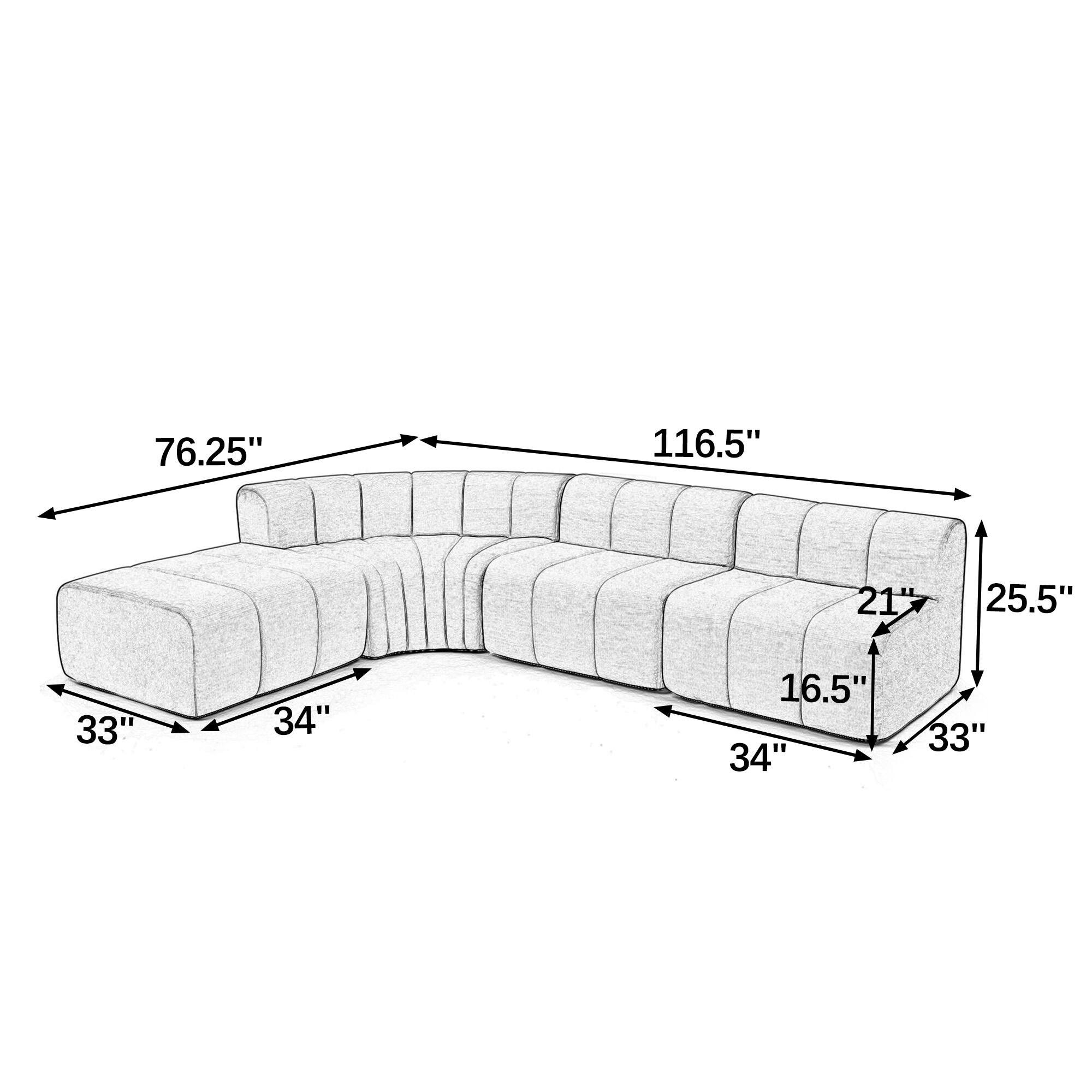 76.25" 116.5" 21" 25.5" 33" 34" 16.5" 34" 33"