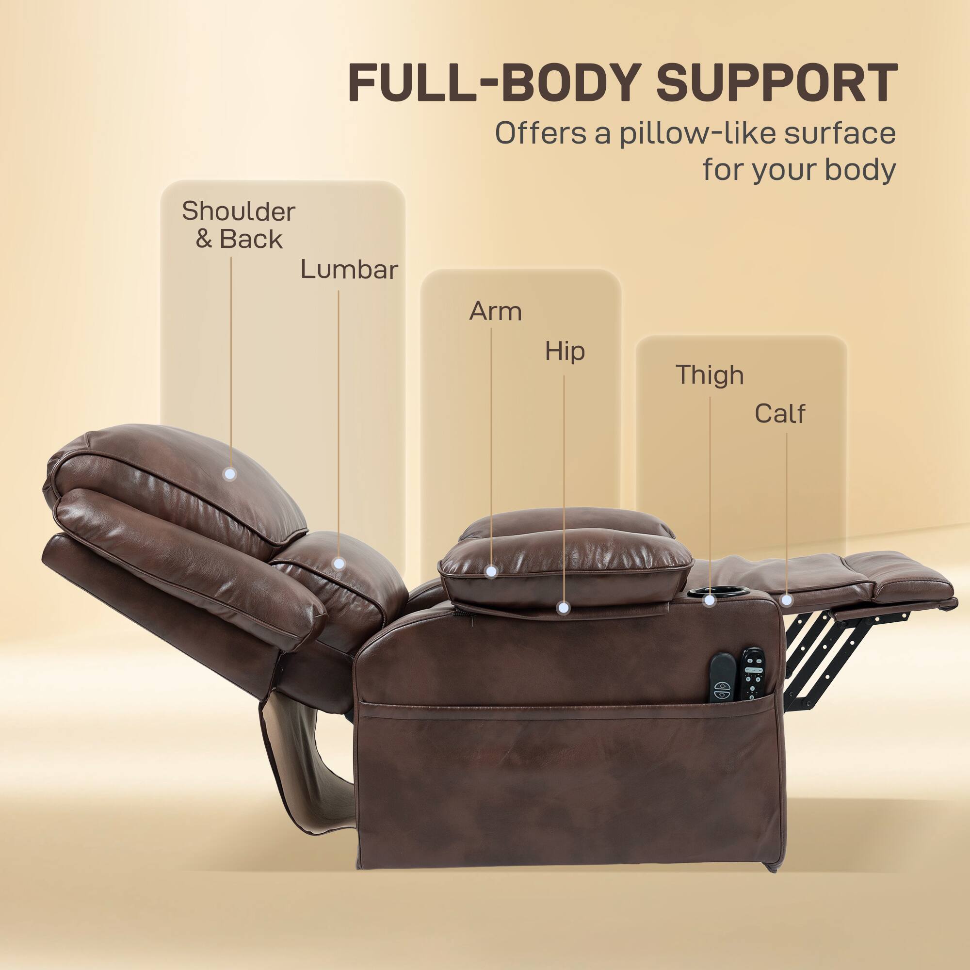 FULL-BODY SUPPORT
Offers a pillow-like surface for your body
Shoulder & Back
Lumbar
Arm
Hip
Thigh
Calf