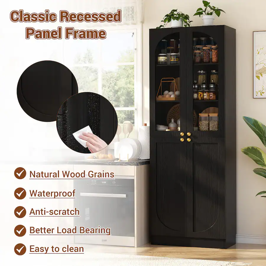 Aheaplus 80'' Tall Kitchen Pantry Cabinet with Arched Doors and ...