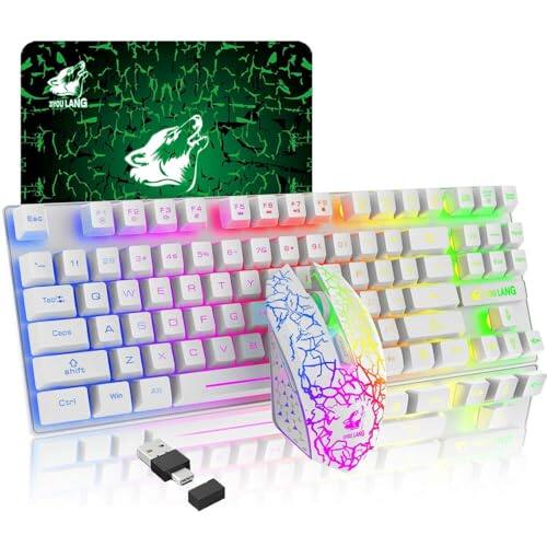 Earthley Blooms - Wireless Gaming And Mouse Combo Rainbow Backlit Rechargeable 3800mah Mechanical Feel Waterproof Rgb Mute - White-Keyboard
