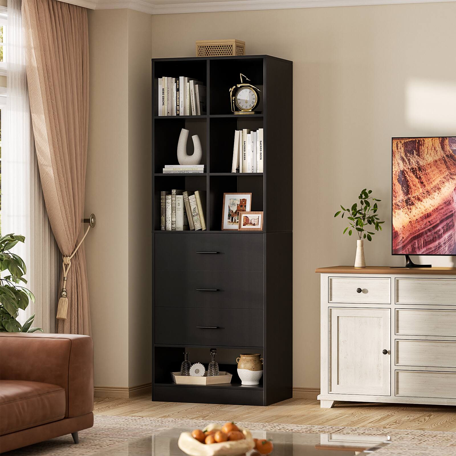 Alt View 1. Aheaplus - 23.6'' Freestanding Closet Organizer System with 3 Drawers and 6 Cube Storage, Modular Wardrobe Closet for Small Space - Black.