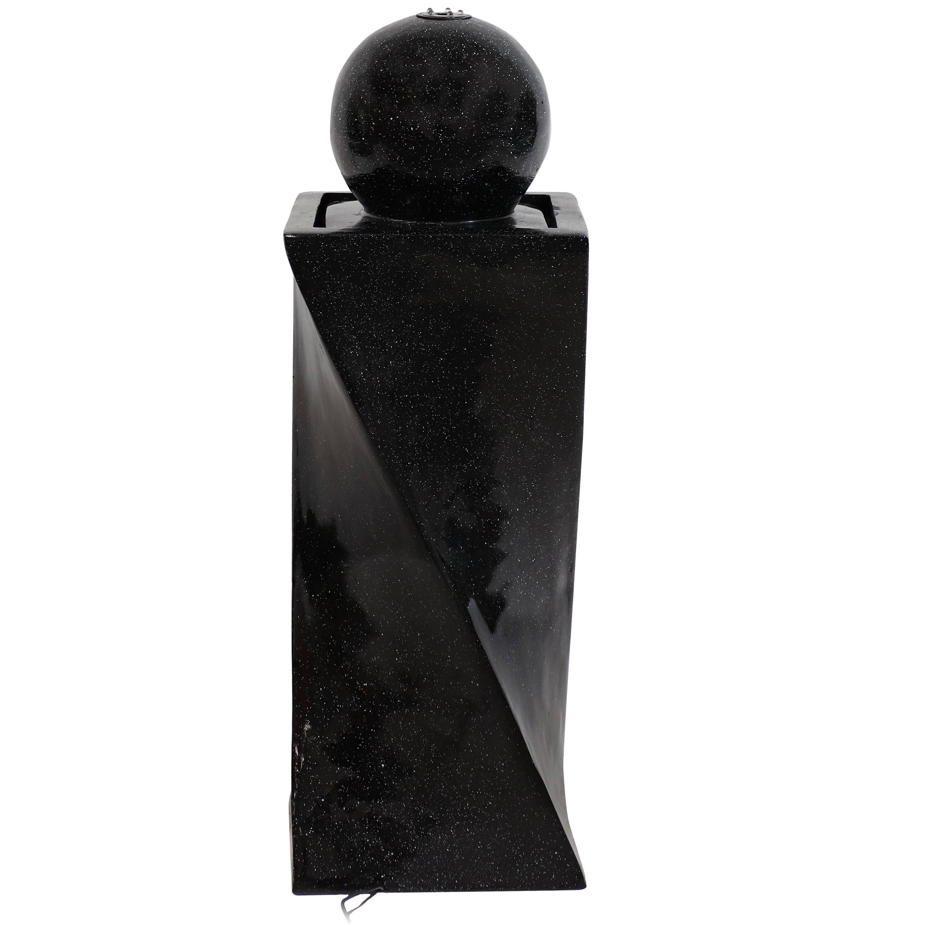 Alt View 6. Sunnydaze - Ball Solar Water Fountain with Battery/LED Lights - 30 in - Black.