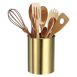 Unique Bargains - Kitchen Utensil Holder, 3.1x3.9" Stainless Steel Cutlery Organizer for Fork Straw Knives Spoon Chopstick - Gold