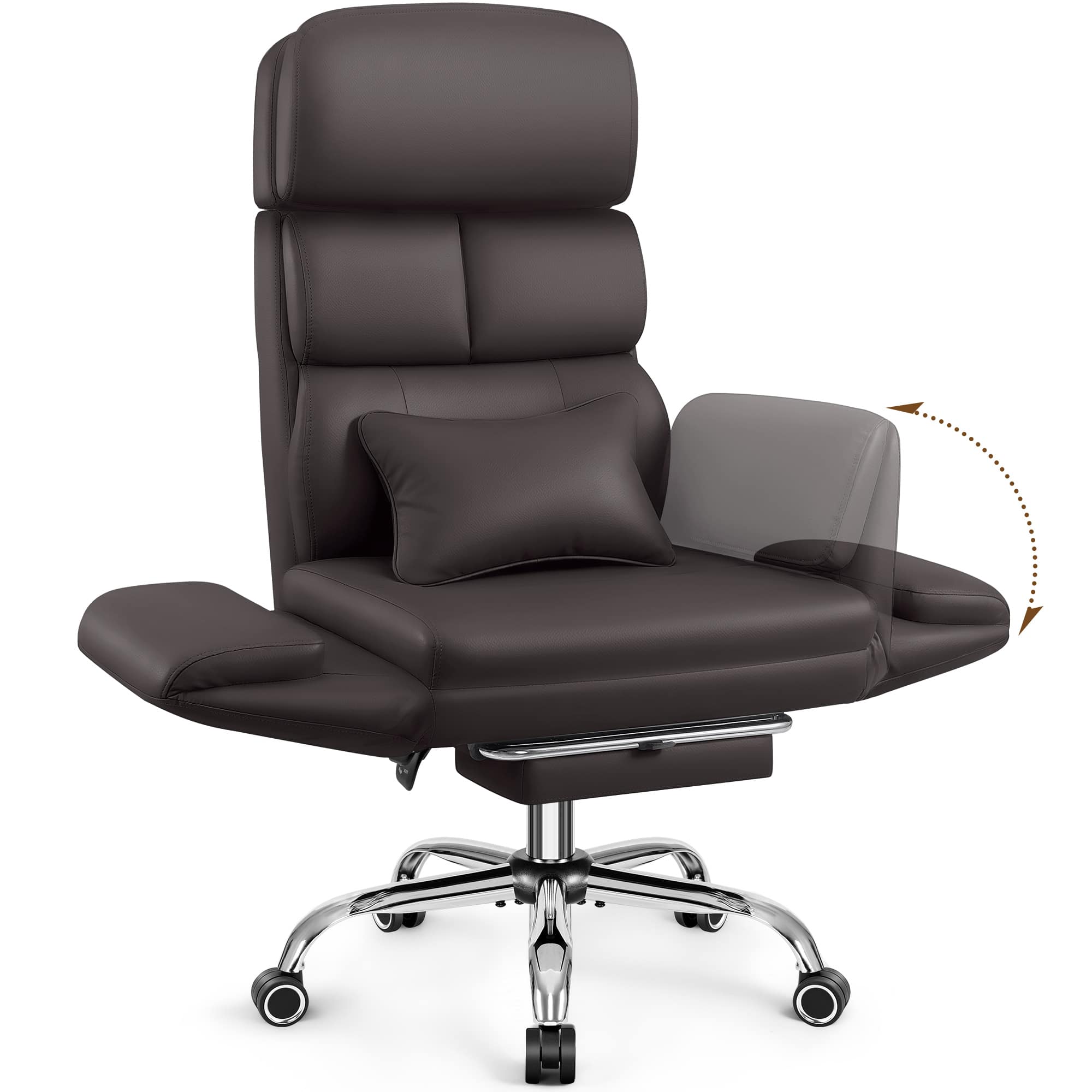 KERDOM - High Back Ergonomic Chair with Footrest Lifting Headrest, Reclining Swivel Wide Seat Computer Desk Chair for Home Office - Coffee
