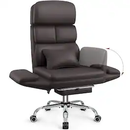 KERDOM - High Back Ergonomic Chair with Footrest Lifting Headrest, Reclining Swivel Wide Seat Computer Desk Chair for Home Office - Coffee