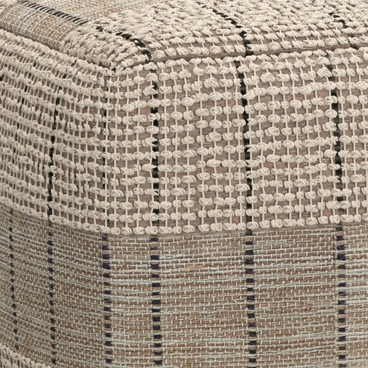 Alt View 2. Simpli Home - Elmer Contemporary Square Woven Pouf in Natural/Grey Jute, Cotton - Natural/Grey.