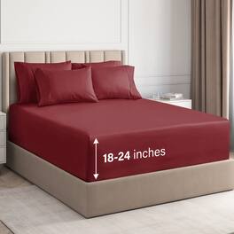 CGK Linens - 6 Piece Sheet Set - Extra Deep Pocket for 18"-24" Mattresses & Extra Pillowcases - California king - Burgundy