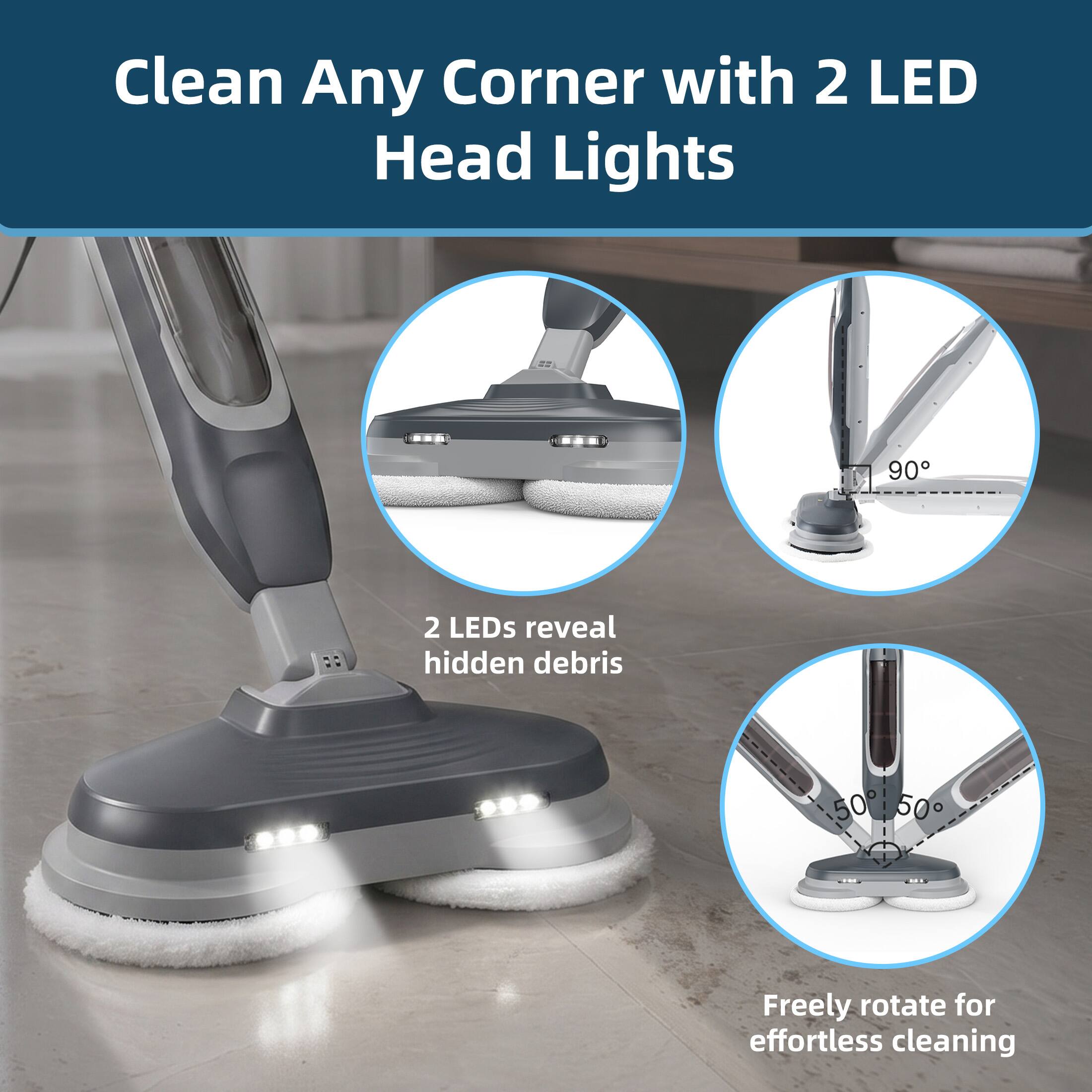 Clean Any Corner with 2 LED Head Lights

2 LEDs reveal hidden debris

90°

Freely rotate for effortless cleaning