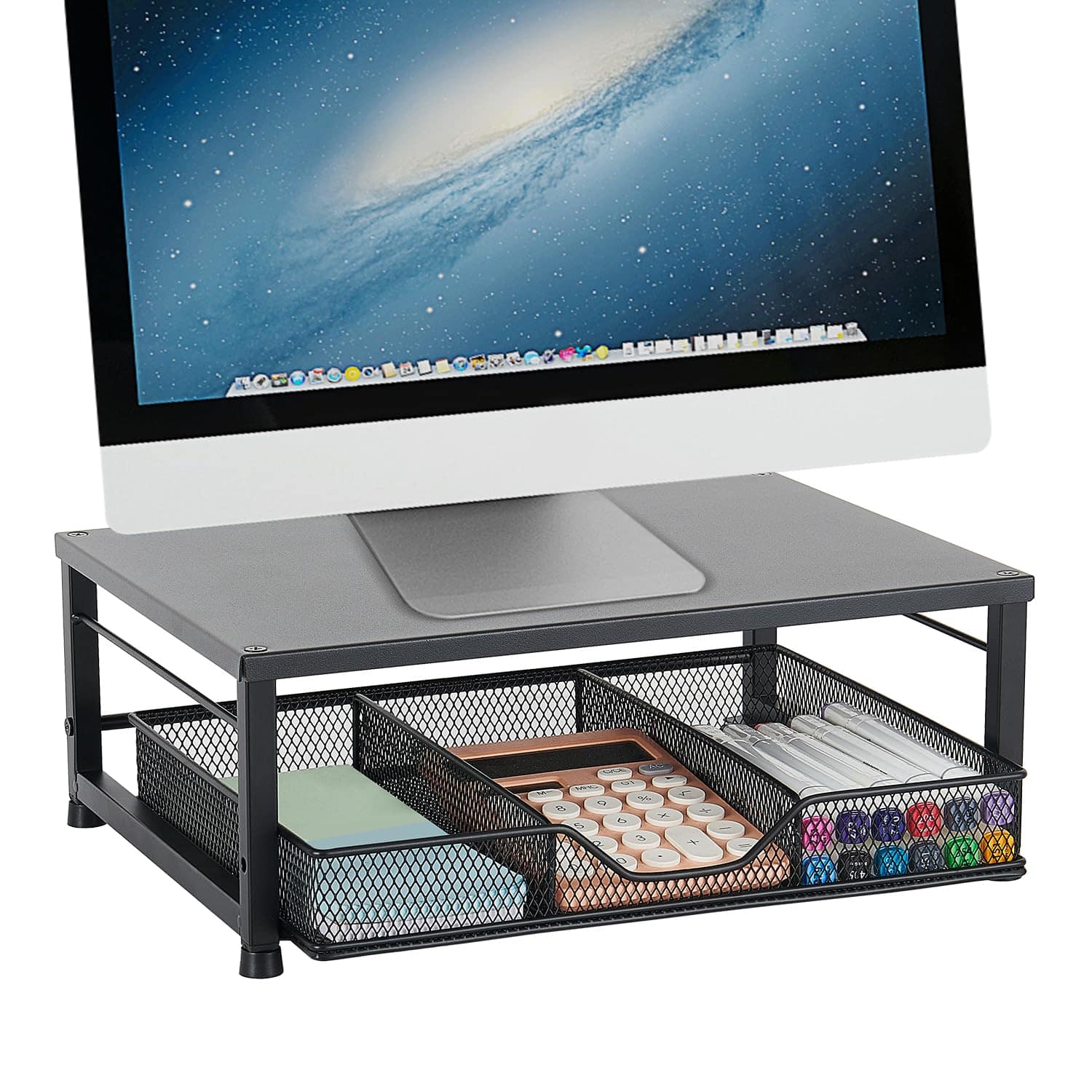 Cedar Assembly - Laptop Stand For Desk Monitor Office Accessories Computer Desktop With Drawer Home School - Black