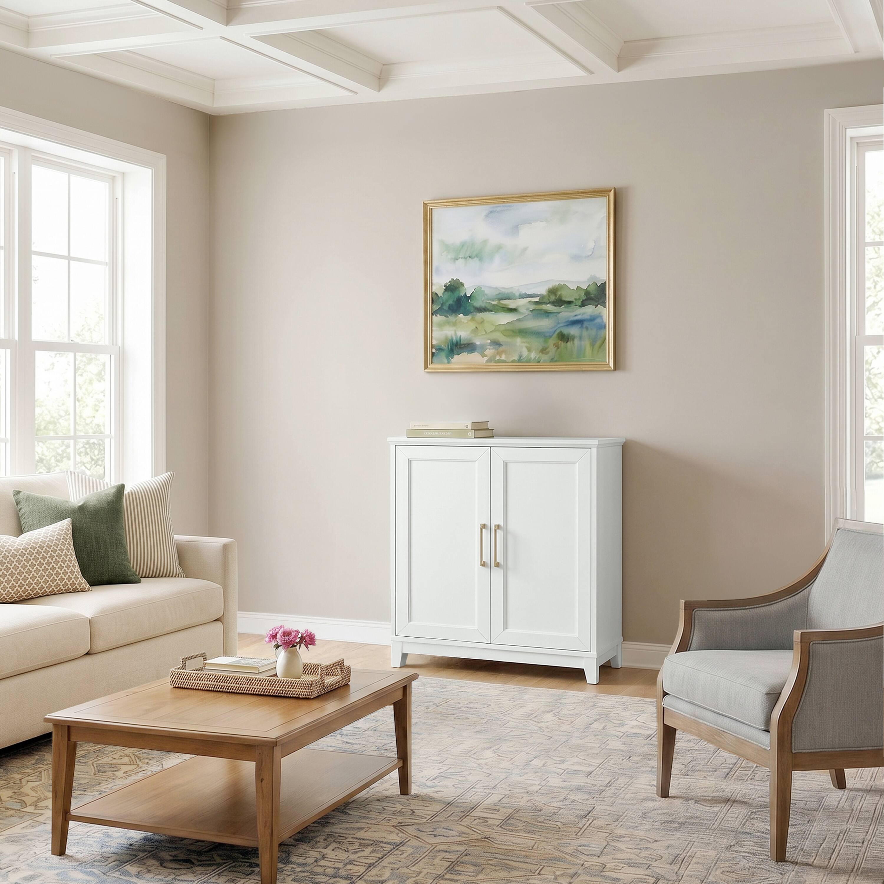Alt View 5. Martha Stewart - Bedford Modular Storage Cabinet with Adjustable Shelf, Soft-Close Doors, Solid Wood Frame and Legs - White Frame/Gold Hardware.