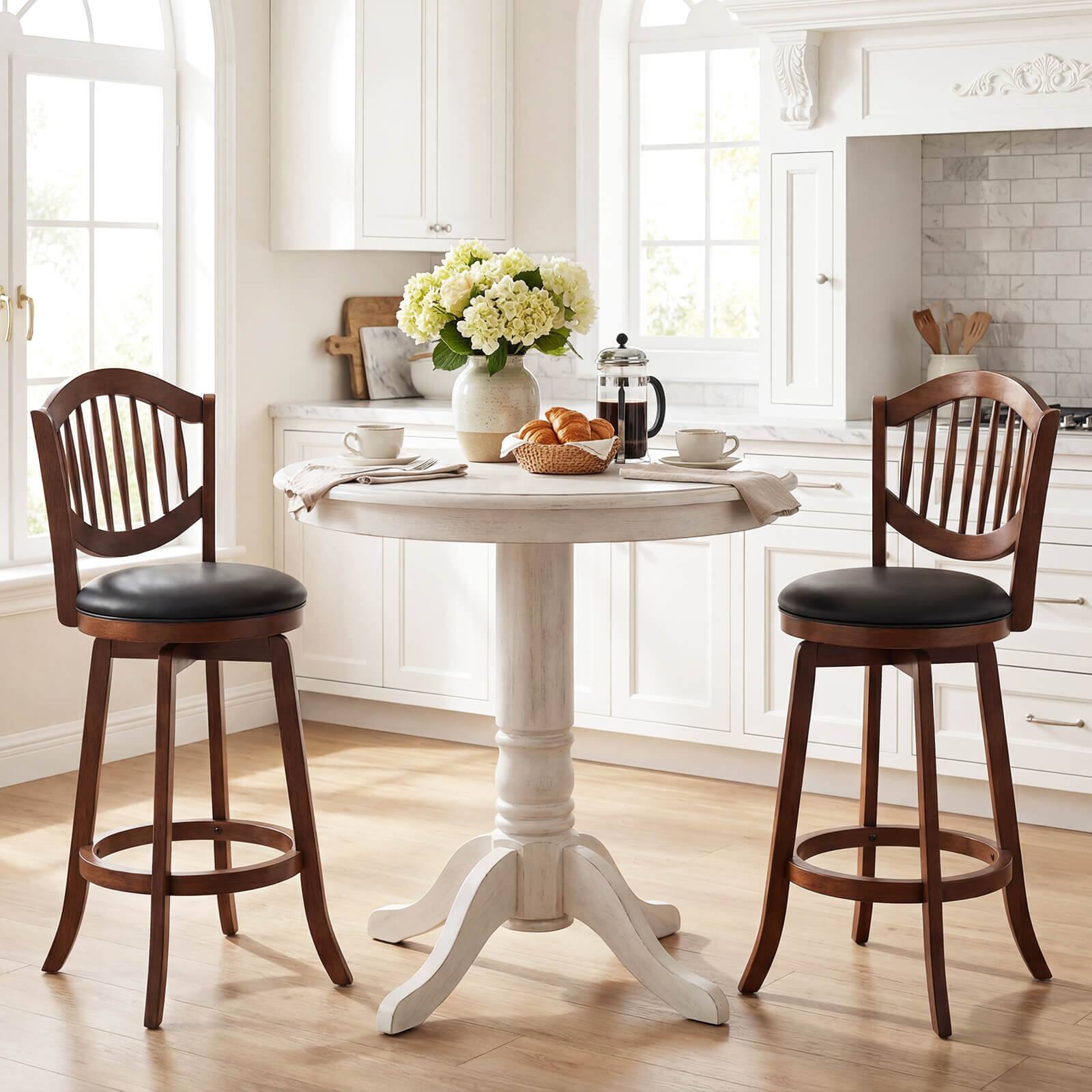 Alt View 4. Costway - Costway Swivel Bar Stools Set of 2, 30" Bar Height Chairs with Backrest and Wood Frame - Expresso,Black.