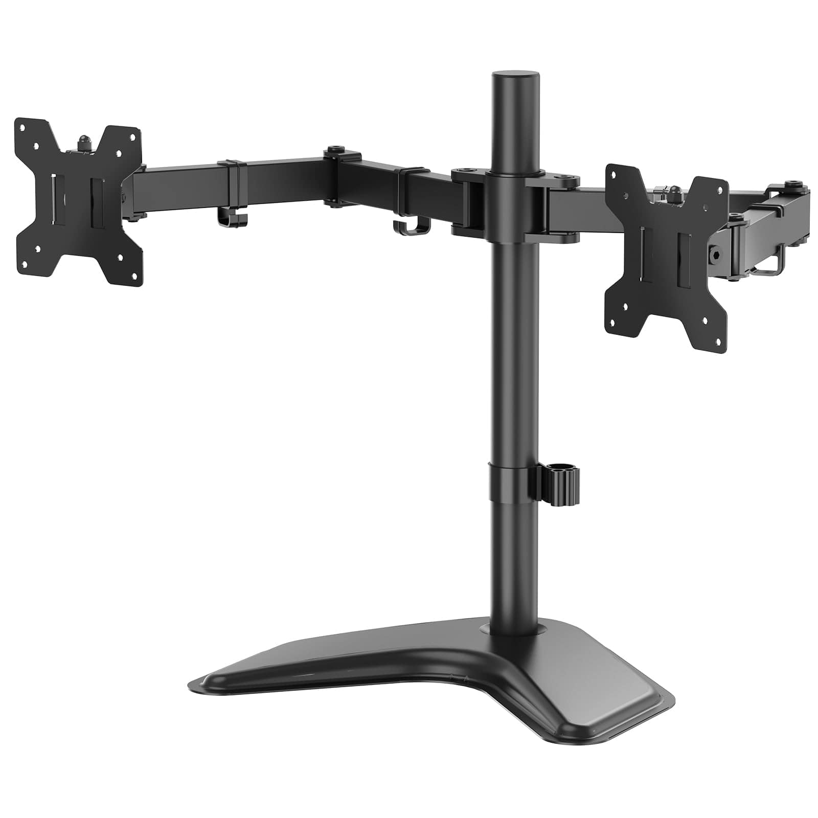 Hanke - Free Standing Dual Monitor Stand Height Adjustable Mount With Glass Base Fits Lcd Led Flat Curved Screen Up - Dual Arms Basic Stand