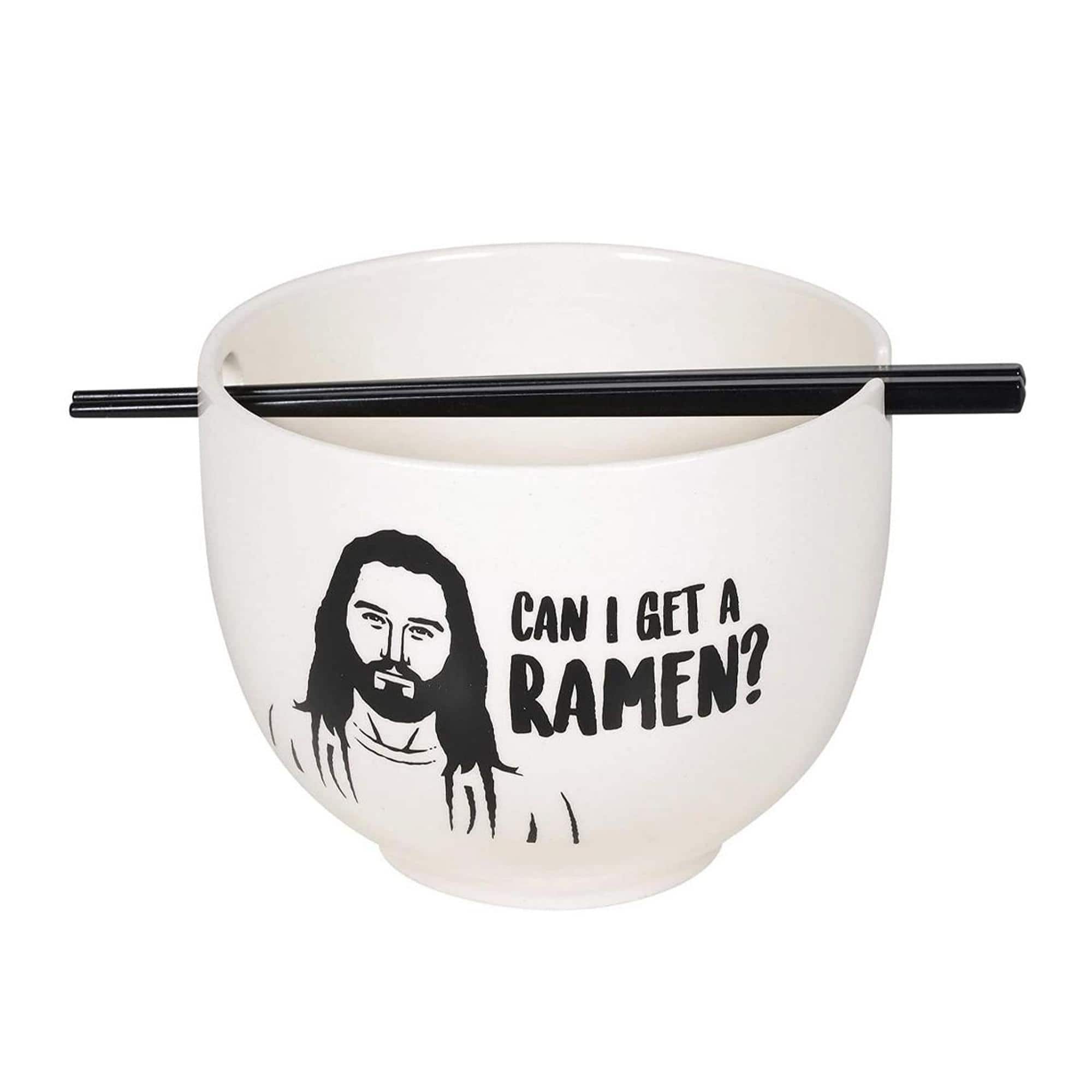 Enesco - Jesus Can I Get A Ramen 20oz Ramen Bowl and Chopsticks Set - White
