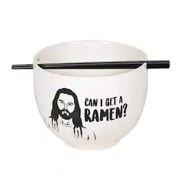 Enesco - Jesus Can I Get A Ramen 20oz Ramen Bowl and Chopsticks Set - White