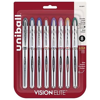 Uniball Vision Elite  
8 Pens  
Smooth, Quick Drying  
Fluorescent Bold  
0.9mm  
Elite Quality  
Precision Design