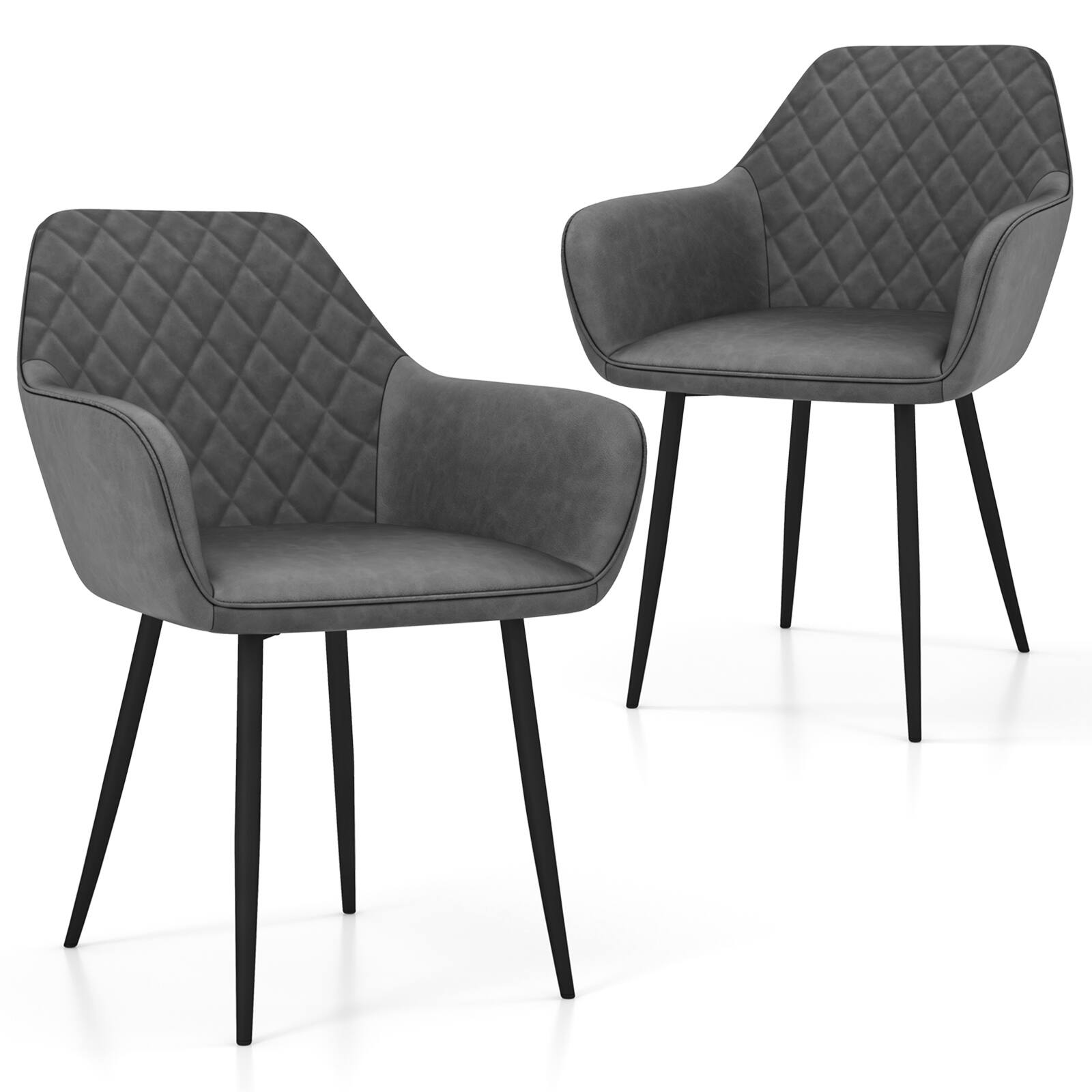 Gymax - Leisure Dining Chair Set of 2 Upholstered Accent Chairs w/ Curved Backrest - Gray