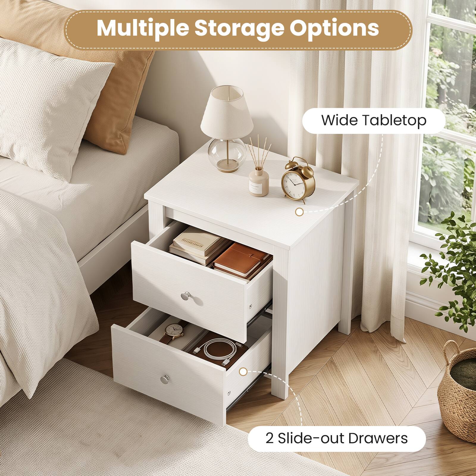 Multiple Storage Options  
Wide Tabletop  
2 Slide-out Drawers