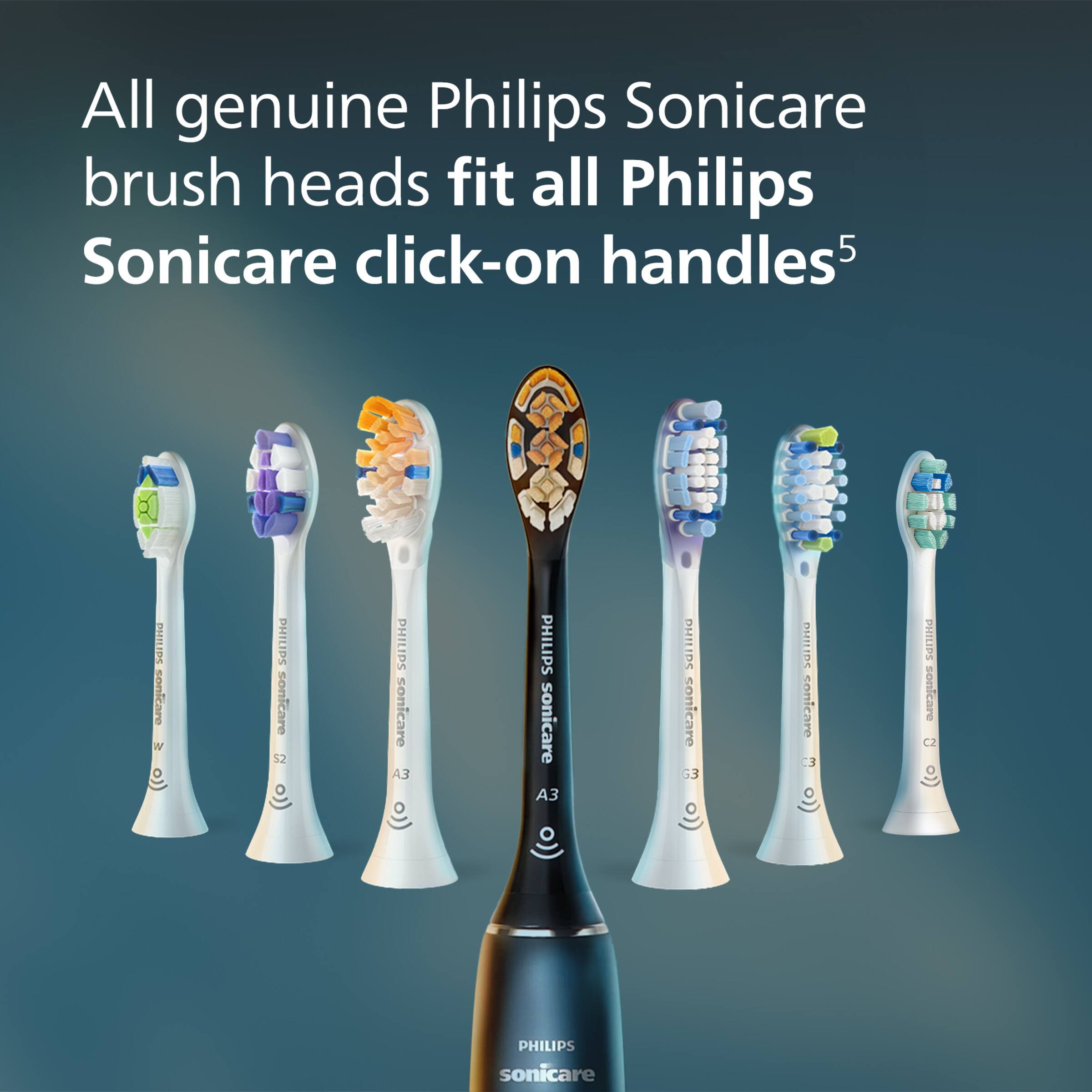 All genuine Philips Sonicare brush heads fit all Philips Sonicare click-on handles5

PHILIPS sonicare W
PHILIPS sonicare 52
PHILIPS sonicare 3
PHILIPS sonicare 3
PHILIPS sonicare G3
PHILIPS sonicare C2
PHILIPS sonicare