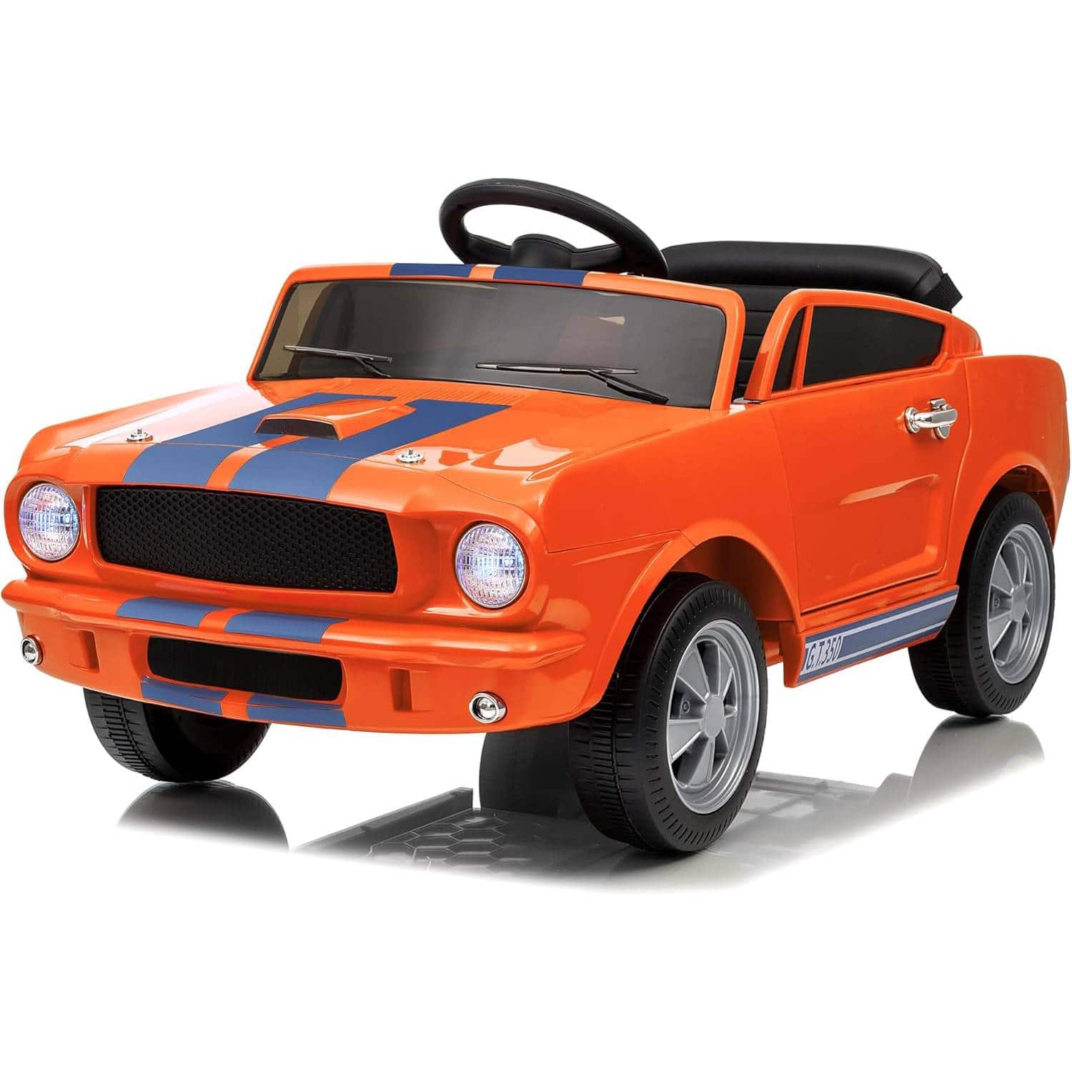 Qeetex - 12V Licensed Shelby GT350 Ride On Car, Ford Kids Electric Vehicle with Remote Control, 2 Speeds - Orange