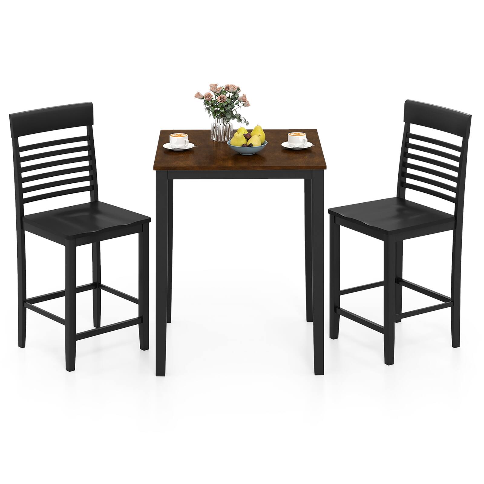 Alt View 9. Gymax - Gymax 3 PCS Counter-Height Dining Table Set for 2 Square Kitchen Table & 2 Bar Chairs - Black.