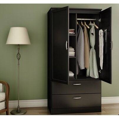 Angle. Hivvago - Modern Two Door Wardrobe Armoire with Two Drawers and Hanging Rod Storage, Black - Black.