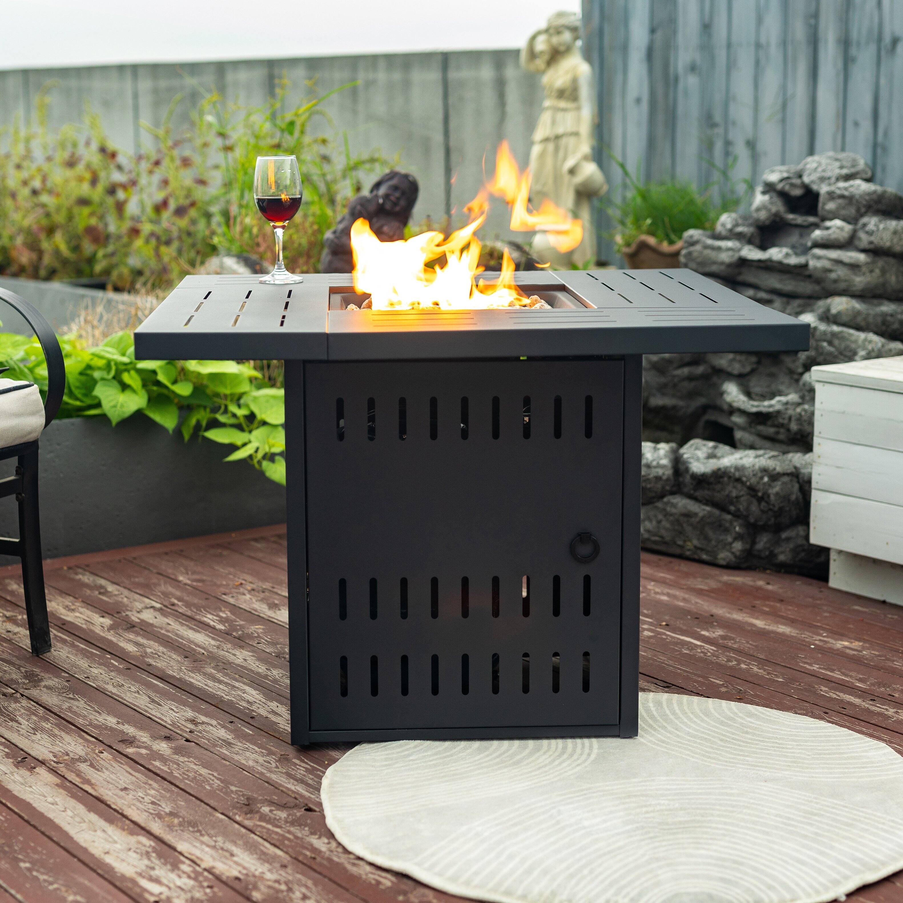 Lirago - 34" Outdoor Propane Fire Pit Table 50000 BTU Steel Table Top Fire Pit for Patio Deck Garden - Black