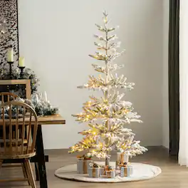 Glitzhome - 6ft Deluxe Pre-Lit Flocked Slim Fir Artificial Christmas Tree with 300 Lights - White