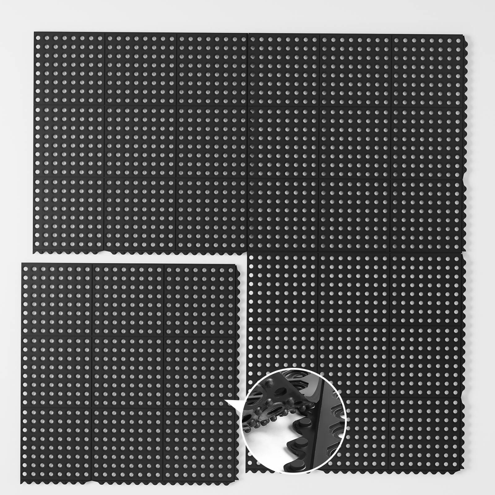 Front. Winado - 4-Pack 35.5" x 35.5" Rubber Mats with Drain Holes - Commercial Anti-Slip Flooring for Kitchen - Black.