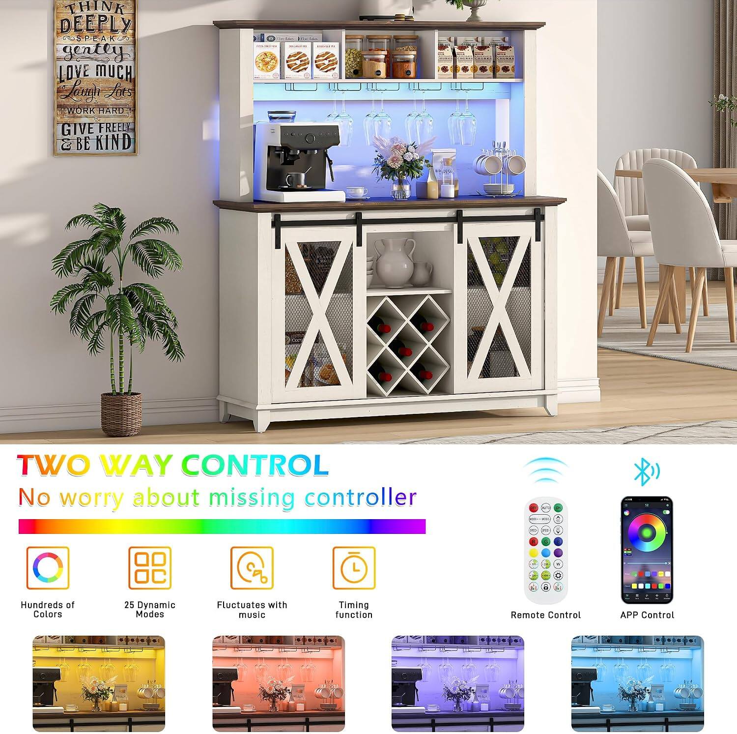 THINK DEEPLY SPEAK GENTLY LOVE MUCH Laugh Lots WORK HARD GIVE FREELY & BE KIND

TWO WAY CONTROL
No worry about missing controller

QTY
BOOK
2

THE
a
3.1

Hundreds of Colors
25 Dynamic Modes
Fluctuates with music
Timing function
Remote Control
APP Control