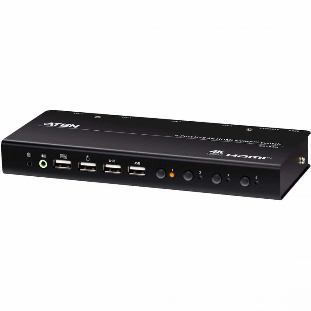 Aten Technology - 4-Port USB 4K HDMI KVMP Switch [Cables Included] (CS784H) - Black