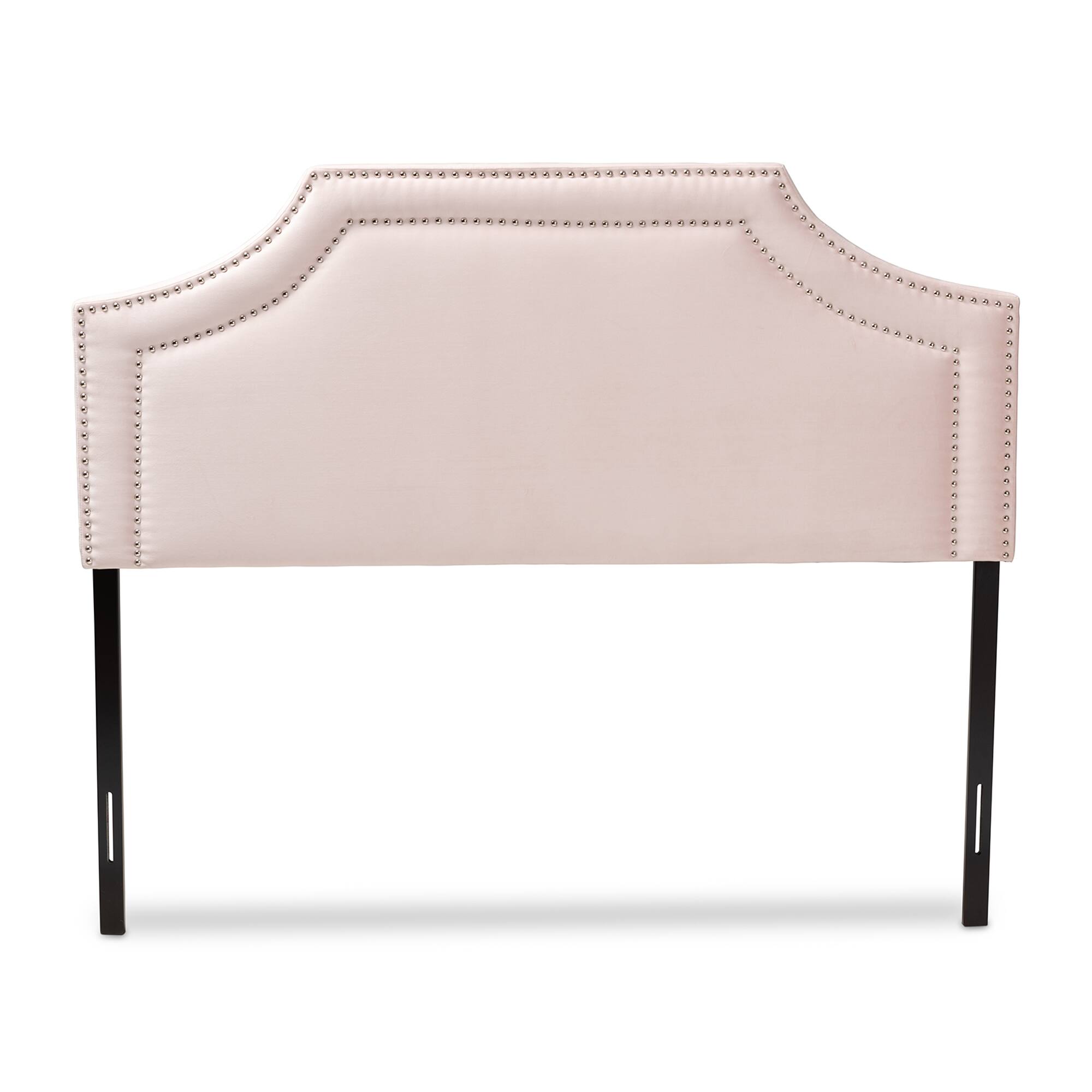 Angle. Baxton Studio - Avignon Modern and Contemporary Velvet Fabric Upholstered Queen Size Headboard - Light Pink.