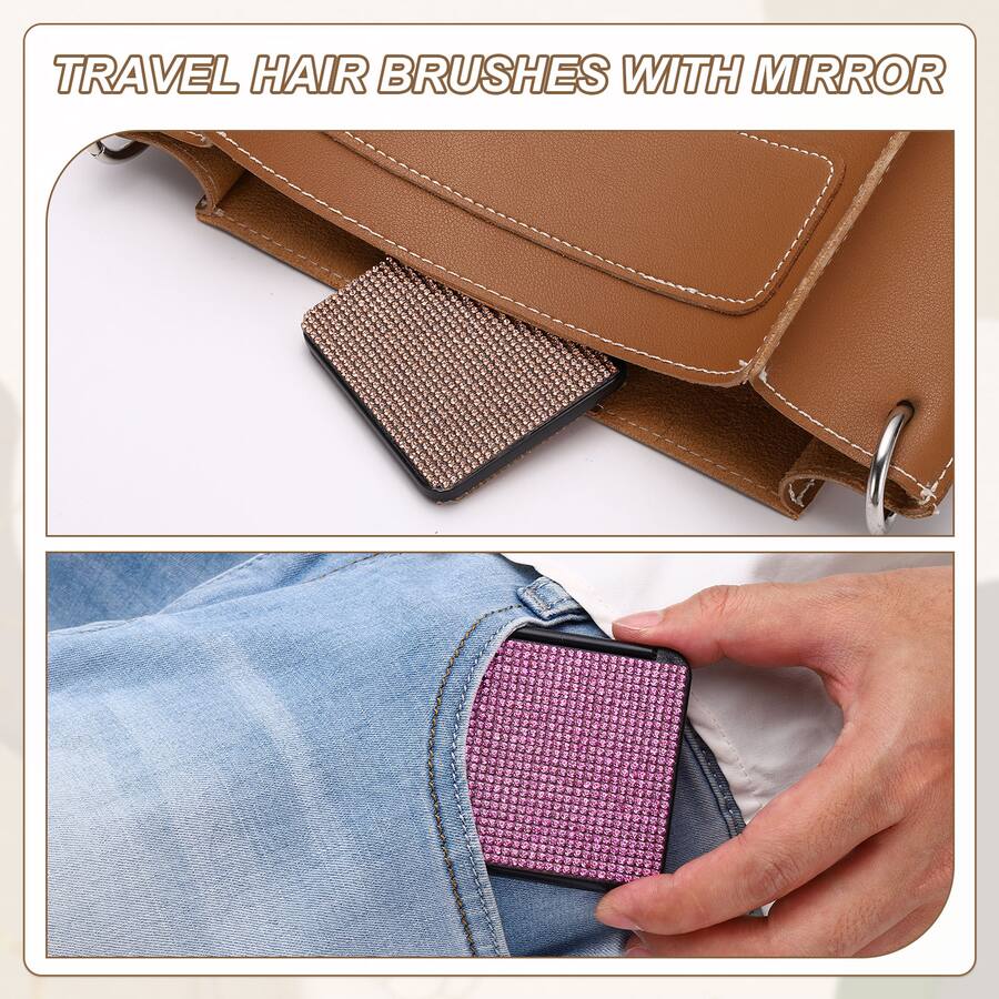 Unique Bargains Rhinestone Compact Mirror, Rectangle Double Sided ...
