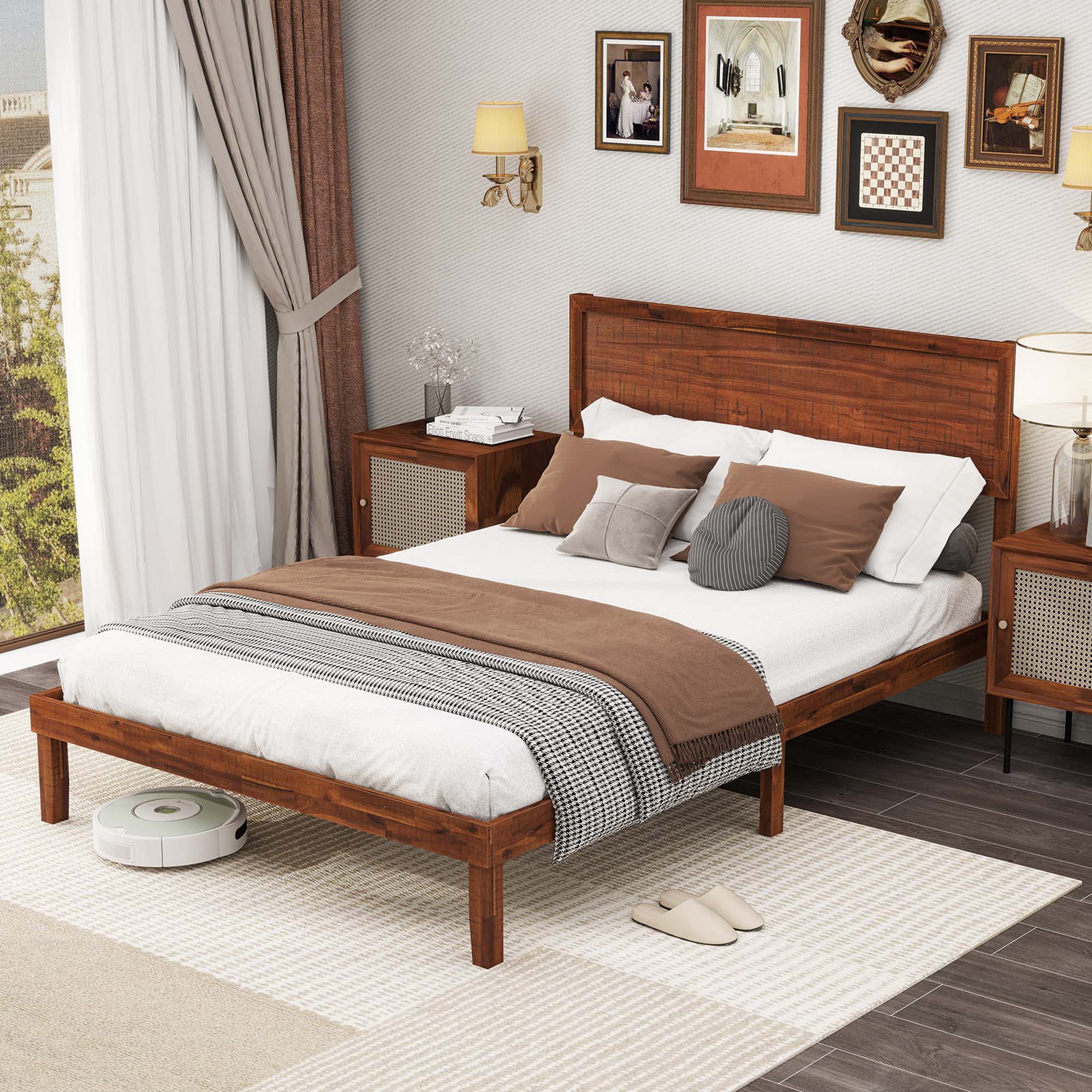 Alt View 1. Gymax - Gymax Full Bed Frame w/ Rustic Headboard Under-bed Storage Space No Box Spring Needed - Walnut.