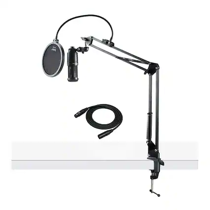 Front. Audio-Technica - Audio-Technica AT2020 Condenser Studio Microphone with Knox Filter and Boom Arm.