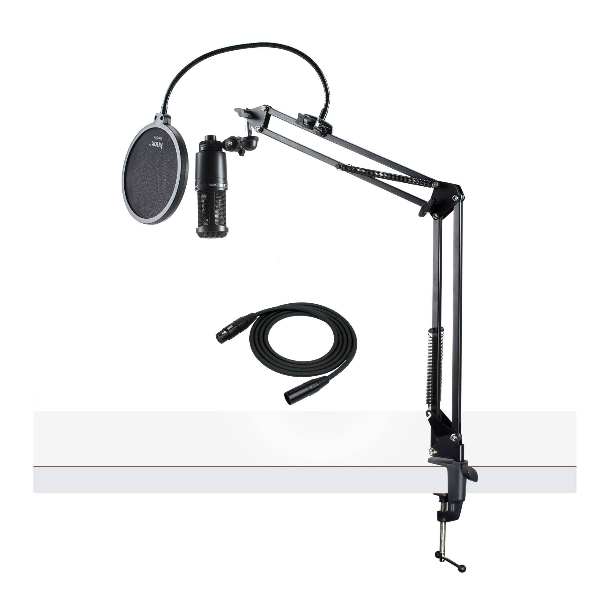 Front. Audio-Technica - Audio-Technica AT2020 Condenser Studio Microphone with Knox Filter and Boom Arm.