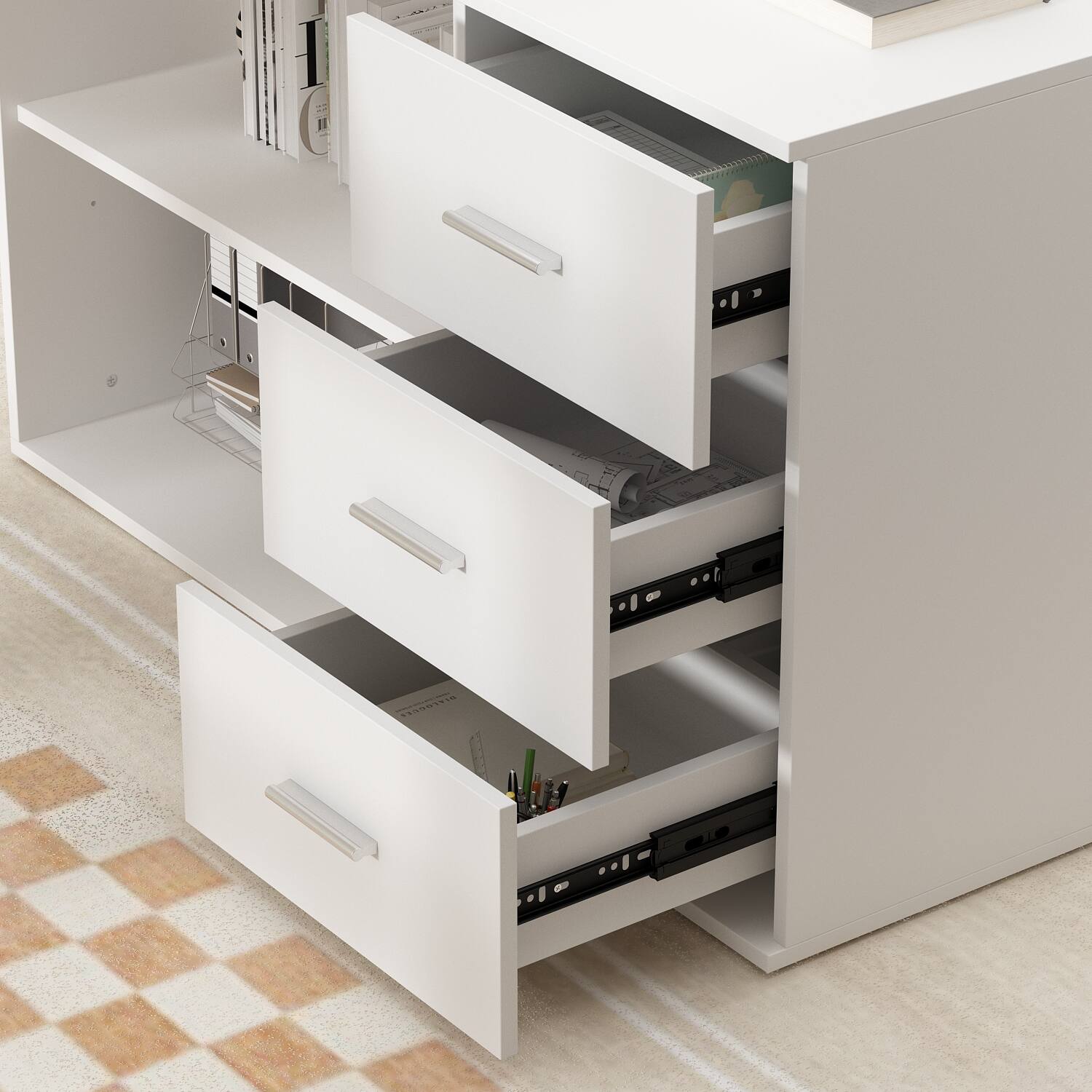 Alt View 2. FUFU&GAGA - FUFU&GAGA L - Shaped Office Desk with Storage - Modern Workstation for Home & Office - White.