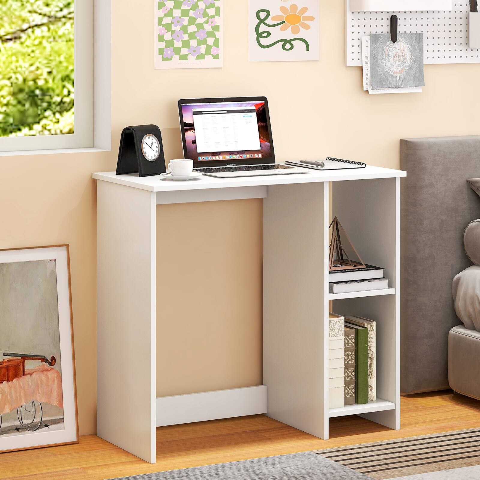 Alt View 13. Costway - Small Writing Desk with Two Shelves - 31.5" Wide - White.