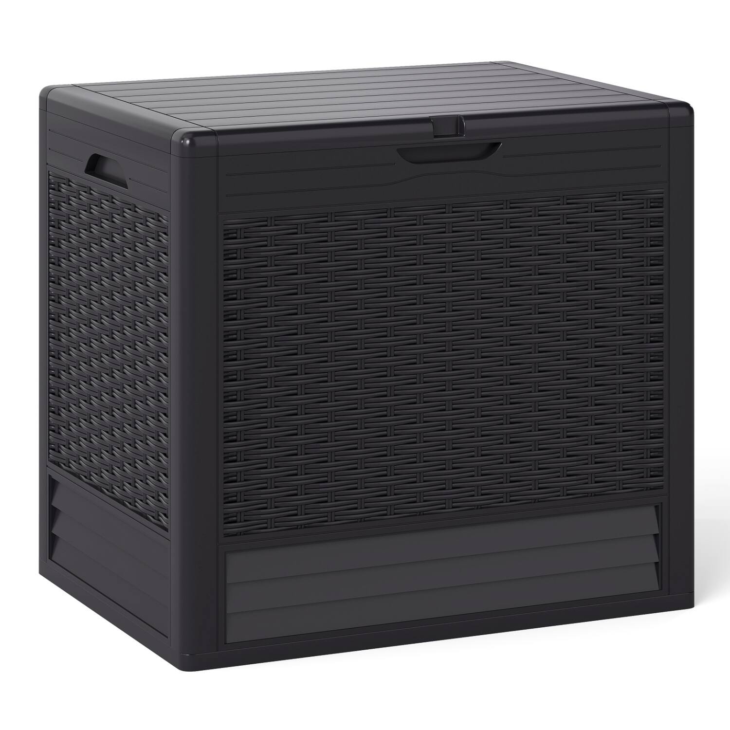 Left. WELLFOR - 25 Gallon Outdoor Storage Box with Rattan Patterns - Brown.
