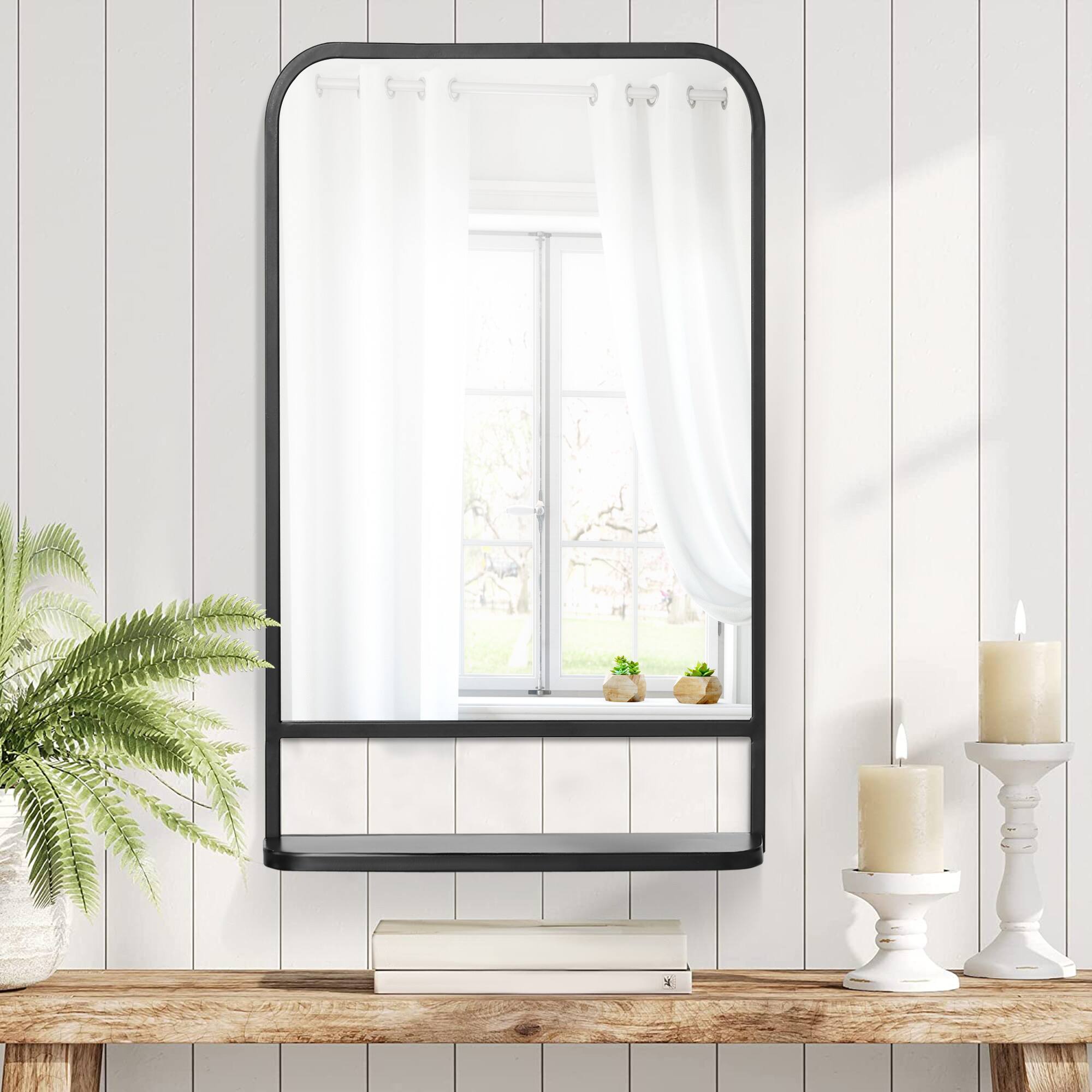 Alt View 5. Homcom - 34x21" Rectangle Wall Mirror w/Storage Shelf Modern Decor - Black.