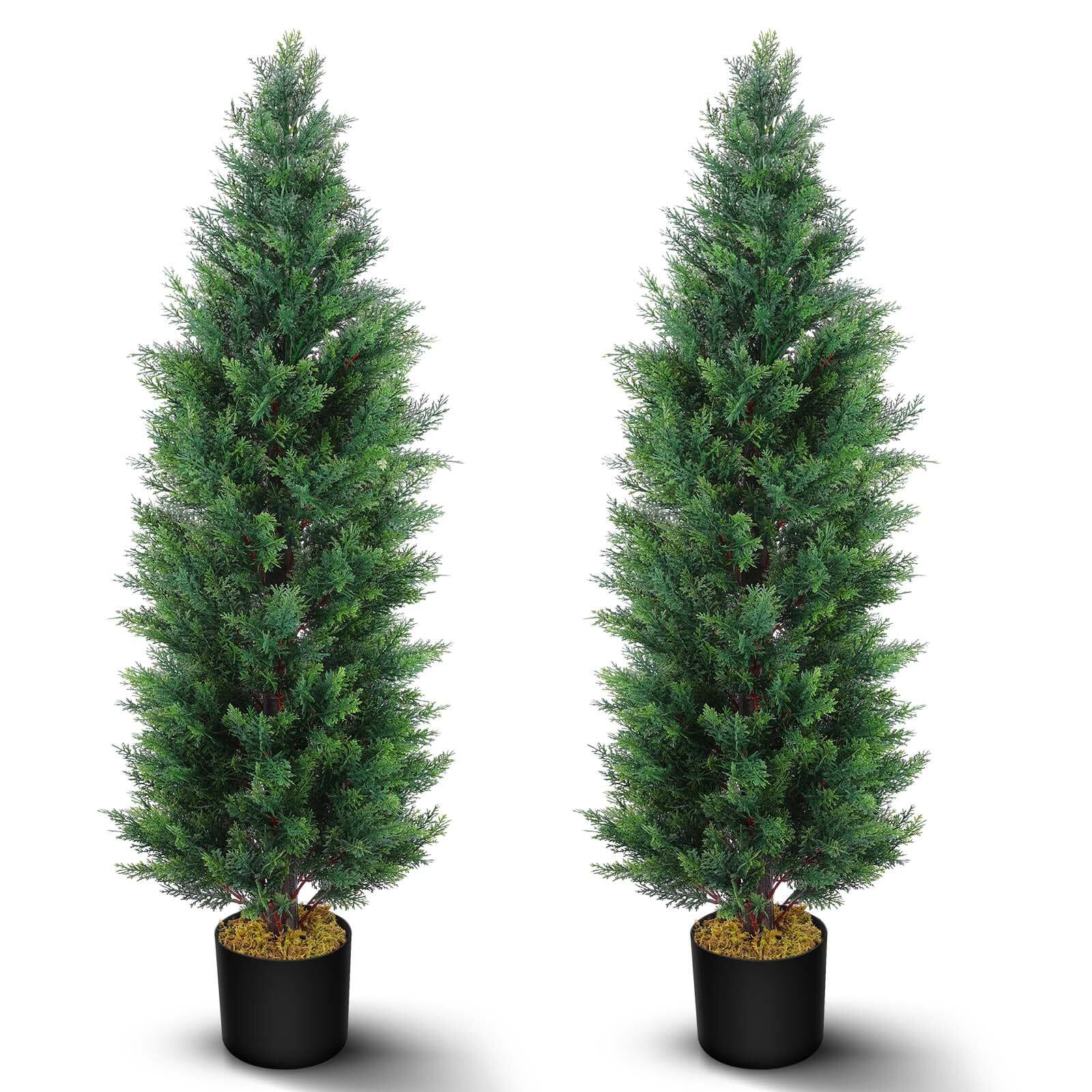 Skar Audio - 2 Artificial Topiary Cedar Trees Outdoor Faux Pine Shrubs Realistic Greenery Plants Uv Resistant Cypress - Default