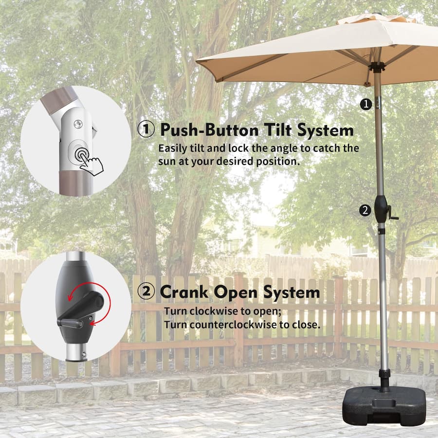 Push Button Support Mondawe 7.5FT Patio Umbrella with Push Button Tilt and Crank Beige MD ...