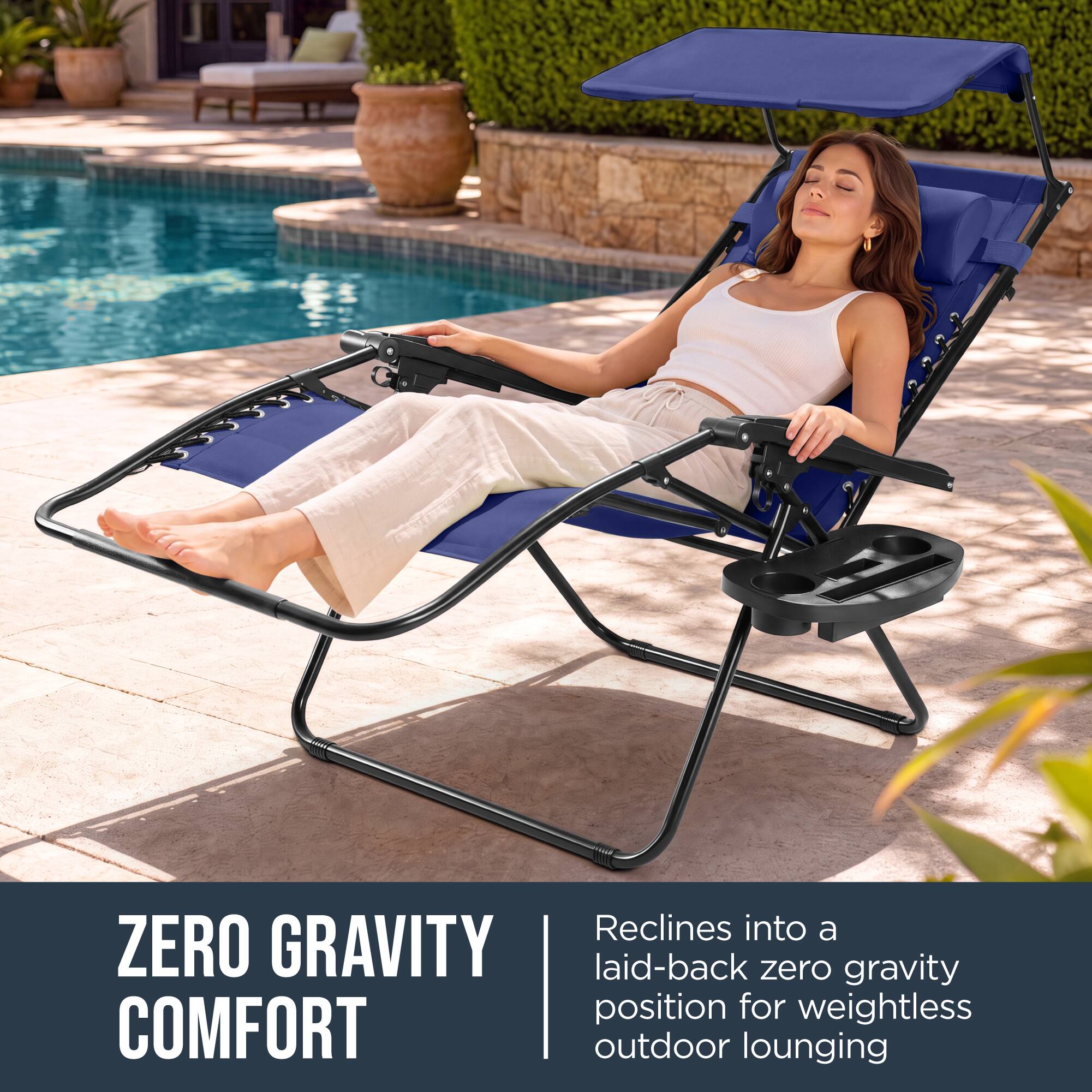 Reclines into a ZERO GRAVITY laid-back zero gravity position for weightless COMFORT outdoor lounging