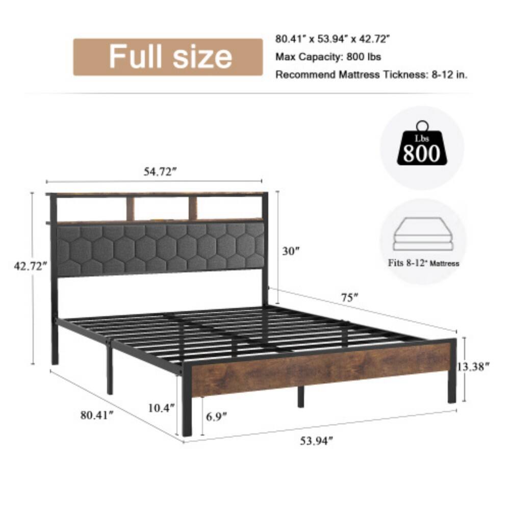 Full size  
80.41" x 53.94" x 42.72"  
Max Capacity: 800 lbs  
Recommend Mattress Thickness: 8-12 in.  
54.72"  
42.72"  
30"  
75"  
13.38"  
10.4"  
6.9"