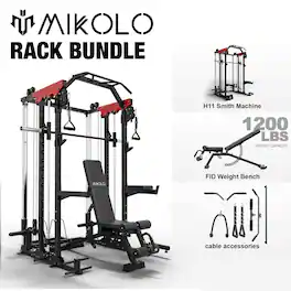 Mikolo - Smith Machine, 2000LBS Power Cage Squat Rack with Smith Bar, Two LAT Pull-Down Systems, and More Cable Attachment - Black