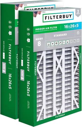 Filterbuy - 16x26x5 MERV 8 Dust & Allergy Defense, Pleated HVAC AC Furnace Air Filters Replacement for Electro-Air & More (2-Pack) - Silver