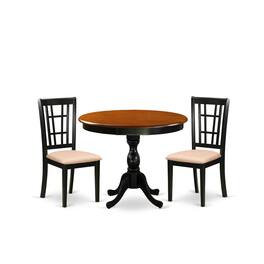 East West Furniture - 3-Pc Dinning Table Set Consists of a Modern Kitchen Table and 2 Linen Fabric Mid Century Chairs - Multi-Color