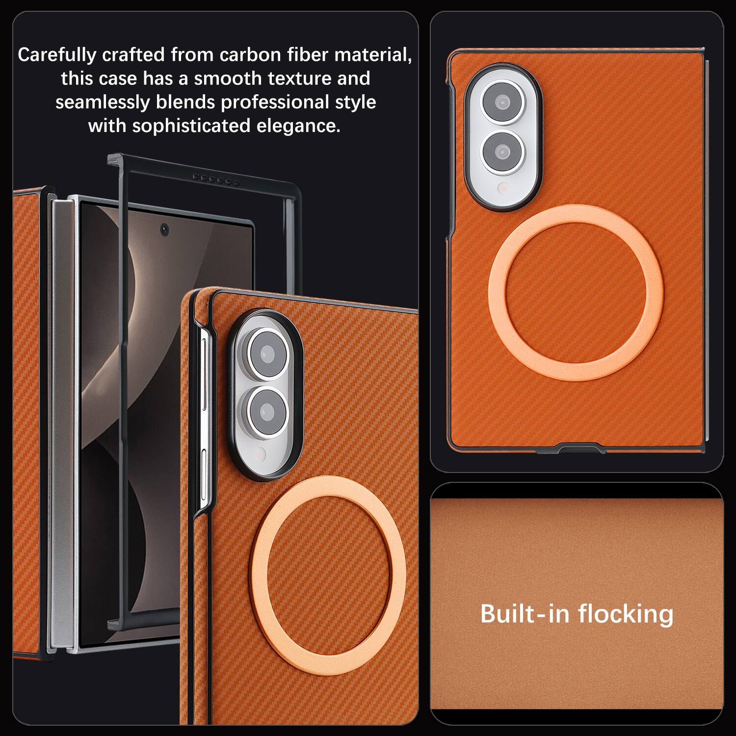Carefully crafted from carbon fiber material, this case has a smooth texture and seamlessly blends professional style with sophisticated elegance. Built-in flocking
