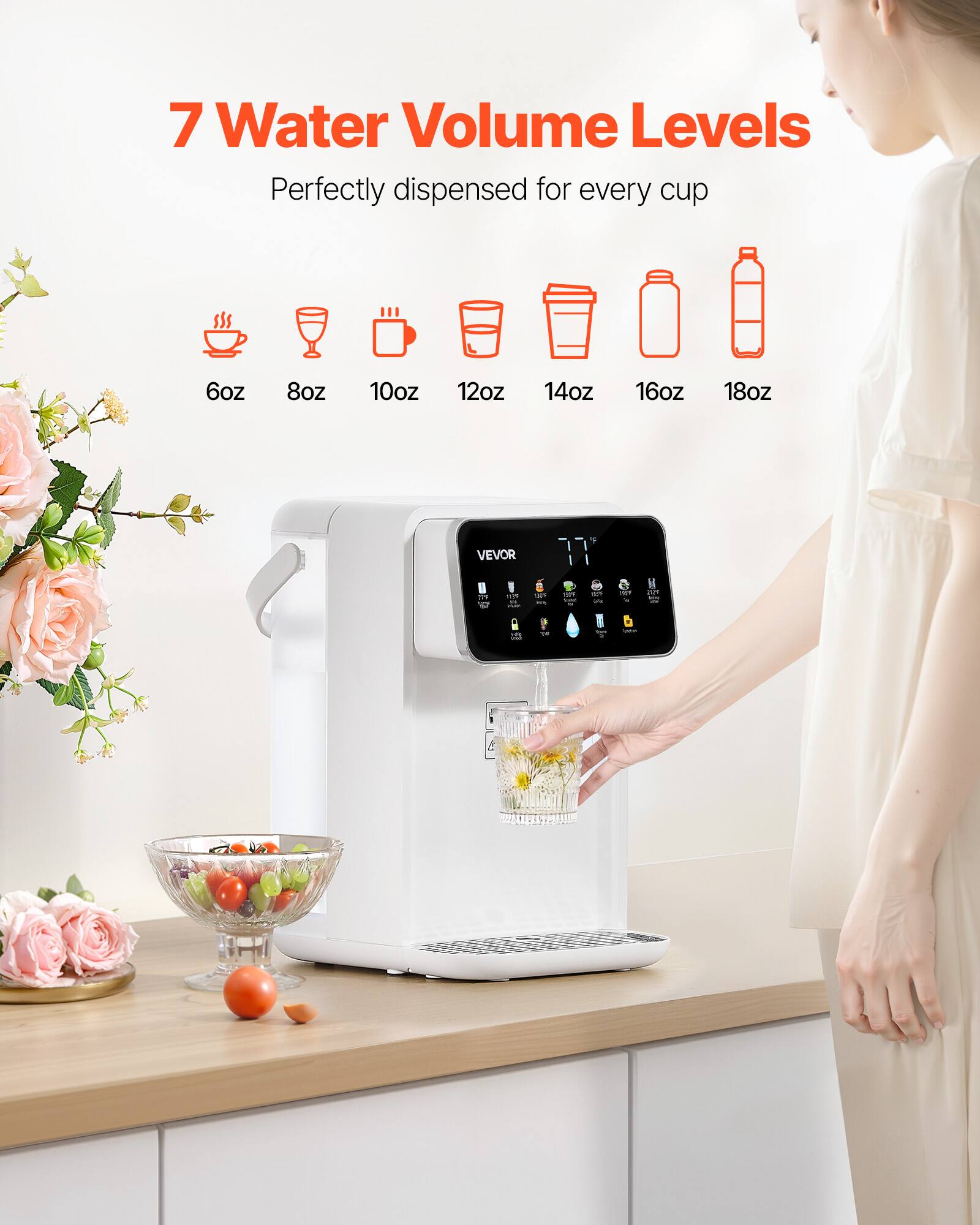 7 Water Volume Levels  
Perfectly dispensed for every cup  
6oz  
8oz  
10oz  
12oz  
14oz  
16oz  
18oz  
VEVOR  
TT  
199 W  
1829  
1327  
ON  
FAT una  
-  
shy  
me